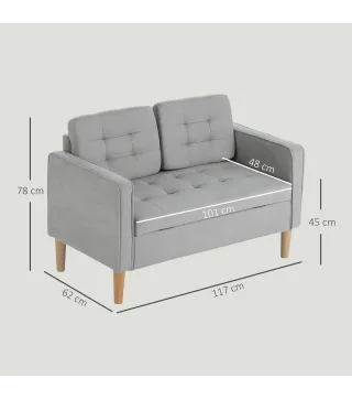 Sofá de 2 Plazas con Espacio de Almacenamiento Patas de Madera Respaldo Capitoné 117x62x78 cm Gris Claro