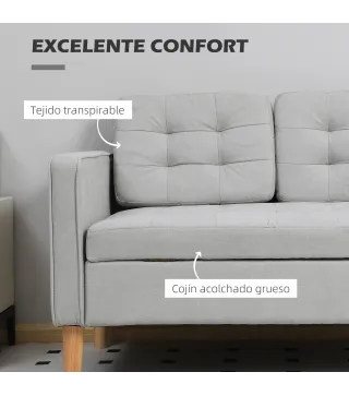 Sofá de 2 Plazas con Espacio de Almacenamiento Patas de Madera Respaldo Capitoné 117x62x78 cm Gris Claro