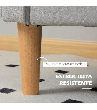 Sofá de 2 Plazas con Espacio de Almacenamiento Patas de Madera Respaldo Capitoné 117x62x78 cm Gris Claro