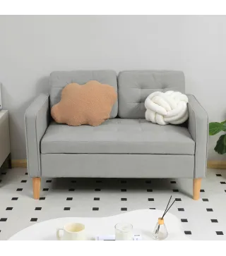 Sofá de 2 Plazas con Espacio de Almacenamiento Patas de Madera Respaldo Capitoné 117x62x78 cm Gris Claro