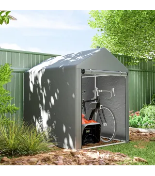 Carpa de Jardín para Bicicletas 1,2x1,8x1,65 m con 2 Habitaciones Puerta con Cremallera Impermeable Anti-UV Gris Claro