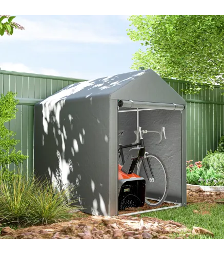 Carpa de Jardín para Bicicletas 1,2x1,8x1,65 m con 2 Habitaciones Puerta con Cremallera Impermeable Anti-UV Gris Claro