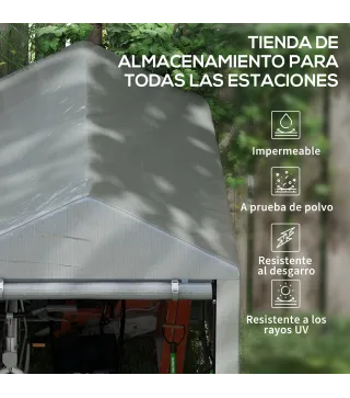 Carpa de Jardín para Bicicletas 1,2x1,8x1,65 m con 2 Habitaciones Puerta con Cremallera Impermeable Anti-UV Gris Claro