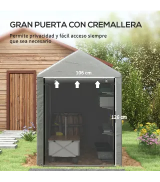 Carpa de Jardín para Bicicletas 1,2x1,8x1,65 m con 2 Habitaciones Puerta con Cremallera Impermeable Anti-UV Gris Claro