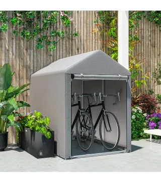 Carpa de Jardín para Bicicletas 1,2x1,8x1,65 m con 2 Habitaciones Puerta con Cremallera Impermeable Anti-UV Gris Claro