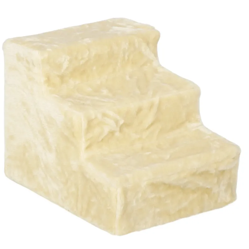 Escalera para Perros de 3 Peldaños con Funda Extraíble y Lavable Rampa para Perros para Cama Sofá 46x35x35 cm Beige