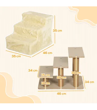 Escalera para Perros de 3 Peldaños con Funda Extraíble y Lavable Rampa para Perros para Cama Sofá 46x35x35 cm Beige
