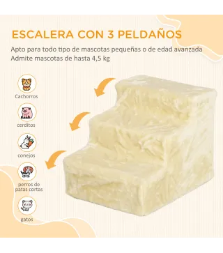 Escalera para Perros de 3 Peldaños con Funda Extraíble y Lavable Rampa para Perros para Cama Sofá 46x35x35 cm Beige