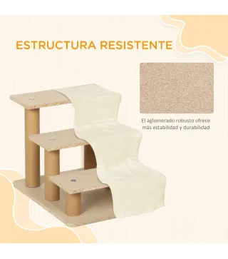 Escalera para Perros de 3 Peldaños con Funda Extraíble y Lavable Rampa para Perros para Cama Sofá 46x35x35 cm Beige