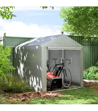 Carpa de Jardín para Bicicletas 1,6x2,2x1,7 m con 2 Habitaciones Puerta con Cremallera Impermeable Anti-UV Gris Claro