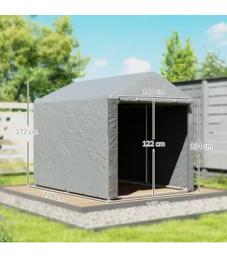 Carpa de Jardín para Bicicletas 1,6x2,2x1,7 m con 2 Habitaciones Puerta con Cremallera Impermeable Anti-UV Gris Claro