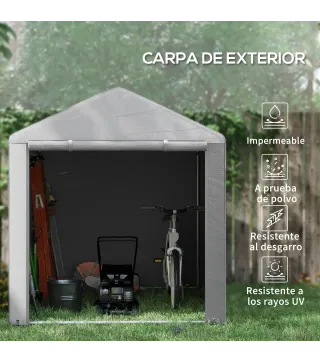 Carpa de Jardín para Bicicletas 1,6x2,2x1,7 m con 2 Habitaciones Puerta con Cremallera Impermeable Anti-UV Gris Claro