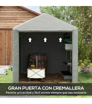 Carpa de Jardín para Bicicletas 1,6x2,2x1,7 m con 2 Habitaciones Puerta con Cremallera Impermeable Anti-UV Gris Claro