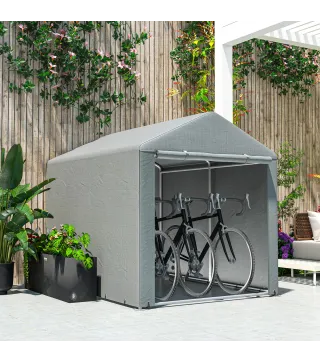 Carpa de Jardín para Bicicletas 1,6x2,2x1,7 m con 2 Habitaciones Puerta con Cremallera Impermeable Anti-UV Gris Claro