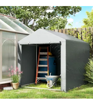 Carpa de Jardín para Bicicletas 1,6x2,2x1,7 m con 2 Habitaciones Puerta con Cremallera Impermeable Anti-UV Gris Claro