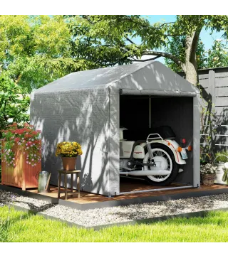 Carpa de Jardín para Bicicletas 1,6x2,2x1,7 m con 2 Habitaciones Puerta con Cremallera Impermeable Anti-UV Gris Claro