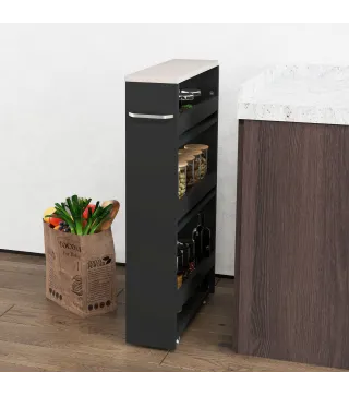 Carrito Auxiliar con Ruedas de 3 Niveles Carrito de Cocina Estrecho con 3 Estantes Tablero y Asa 48x15x80 cm Negro