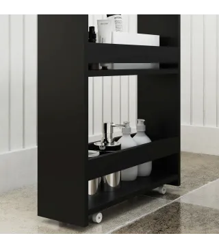 Carrito Auxiliar con Ruedas de 3 Niveles Carrito de Cocina Estrecho con 3 Estantes Tablero y Asa 48x15x80 cm Negro