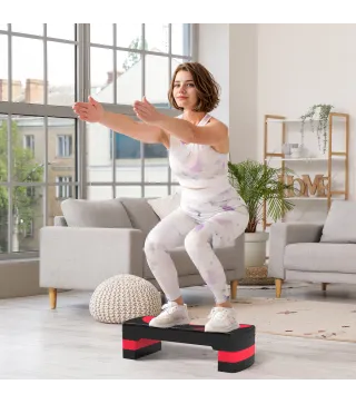 Step de Aeróbic para Fitness Antideslizante con Altura Regulable 3 Niveles 10/15/20 cm Carga 150 kg 80x31x20 cm Rojo