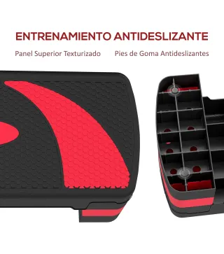 Step de Aeróbic para Fitness Antideslizante con Altura Regulable 3 Niveles 10/15/20 cm Carga 150 kg 80x31x20 cm Rojo