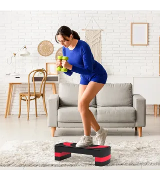 Step de Aeróbic para Fitness Antideslizante con Altura Regulable 3 Niveles 10/15/20 cm Carga 150 kg 80x31x20 cm Rojo