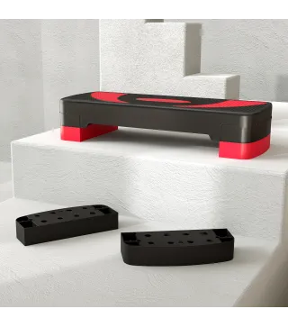 Step de Aeróbic para Fitness Antideslizante con Altura Regulable 3 Niveles 10/15/20 cm Carga 150 kg 80x31x20 cm Rojo