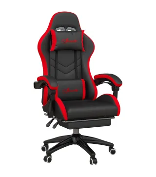 Silla Gaming de Cuero Sintético Reclinable 135° Reposacabezas y Reposapiés 65x65x121-129cm Negro y Rojo