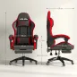 Silla Gaming de Cuero Sintético Reclinable 135° Reposacabezas y Reposapiés 65x65x121-129cm Negro y Rojo