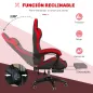 Silla Gaming de Cuero Sintético Reclinable 135° Reposacabezas y Reposapiés 65x65x121-129cm Negro y Rojo