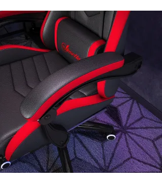 Silla Gaming de Cuero Sintético Reclinable 135° Reposacabezas y Reposapiés 65x65x121-129cm Negro y Rojo