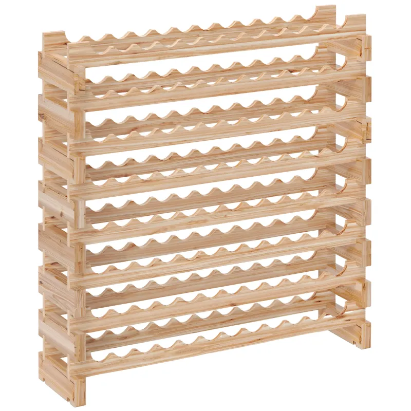 Botellero de Madera de 8 Niveles 96 Botellas Carga 100 kg para Cocina Bar 114x28x113,5 cm Madera Natural