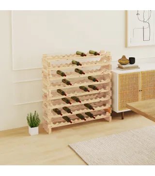 Botellero de Madera de 8 Niveles 96 Botellas Carga 100 kg para Cocina Bar 114x28x113,5 cm Madera Natural