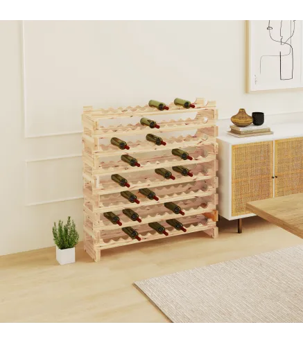 Botellero de Madera de 8 Niveles 96 Botellas Carga 100 kg para Cocina Bar 114x28x113,5 cm Madera Natural