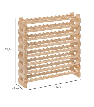 Botellero de Madera de 8 Niveles 96 Botellas Carga 100 kg para Cocina Bar 114x28x113,5 cm Madera Natural