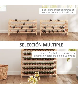 Botellero de Madera de 8 Niveles 96 Botellas Carga 100 kg para Cocina Bar 114x28x113,5 cm Madera Natural