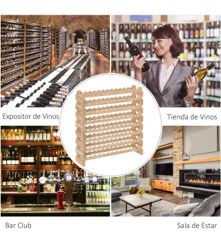 Botellero de Madera de 8 Niveles 96 Botellas Carga 100 kg para Cocina Bar 114x28x113,5 cm Madera Natural