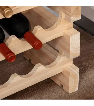 Botellero de Madera de 8 Niveles 96 Botellas Carga 100 kg para Cocina Bar 114x28x113,5 cm Madera Natural