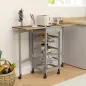 Carrito Auxiliar Plegable Carrito de Cocina con 6 Ruedas 1 Cajón y 3 Cesta de Metal 97,2x37x77,5 cm Gris y Roble