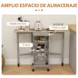 Carrito Auxiliar Plegable Carrito de Cocina con 6 Ruedas 1 Cajón y 3 Cesta de Metal 97,2x37x77,5 cm Gris y Roble
