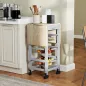 Carrito Auxiliar Plegable Carrito de Cocina con 6 Ruedas 1 Cajón y 3 Cesta de Metal 97,2x37x77,5 cm Gris y Roble