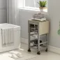 Carrito Auxiliar Plegable Carrito de Cocina con 6 Ruedas 1 Cajón y 3 Cesta de Metal 97,2x37x77,5 cm Gris y Roble