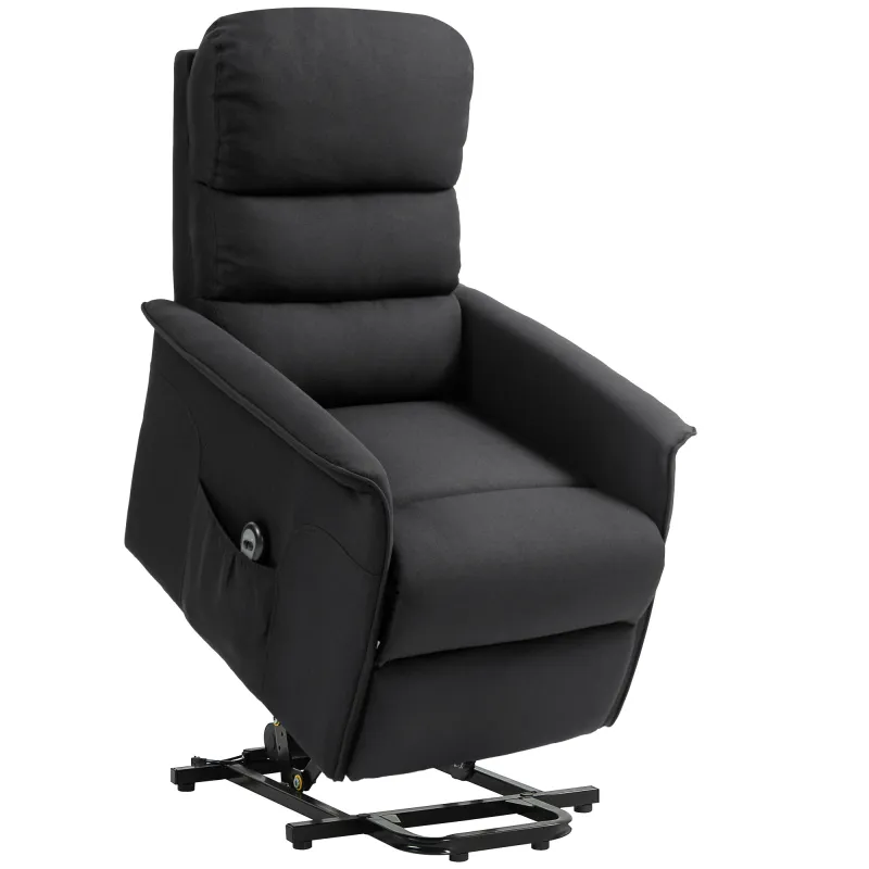 Sillón Relax Reclinable Eléctrico Levanta Personas con Mando a Distancia y Bolsillo Lateral Tapizado en Lino Negro