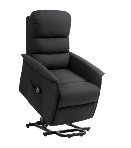 Sillón Relax Reclinable Eléctrico Levanta Personas con Mando a Distancia y Bolsillo Lateral Tapizado en Lino Negro