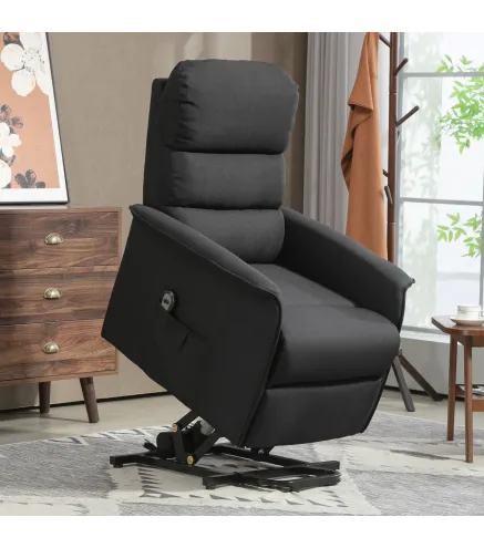 Sillón Relax Reclinable Eléctrico Levanta Personas con Mando a Distancia y Bolsillo Lateral Tapizado en Lino Negro