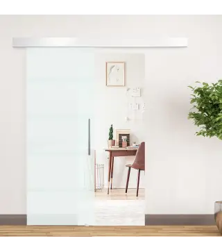 Puerta Corredera de Cristal Satinado 75x210 cm Puerta Corrediza con Riel Tirador y Cristal de Seguridad Translúcido