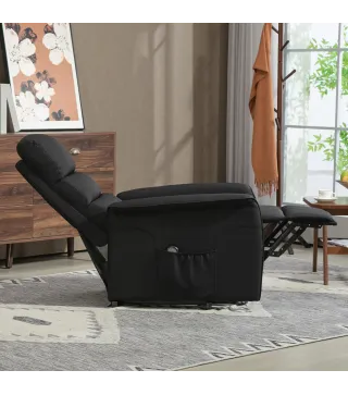 Sillón Relax Reclinable Eléctrico Levanta Personas con Mando a Distancia y Bolsillo Lateral Tapizado en Lino Negro