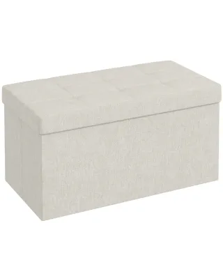 Puff Almacenaje, Banco Almacenaje Plegable 84 L 76x38x38 cm Tapizado en Lino Sintético Baúl de Almacenamiento Crema