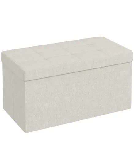Puff Almacenaje, Banco Almacenaje Plegable 84 L 76x38x38 cm Tapizado en Lino Sintético Baúl de Almacenamiento Crema