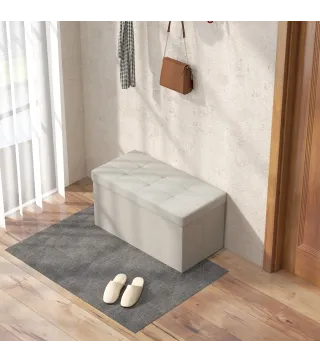 Puff Almacenaje, Banco Almacenaje Plegable 84 L 76x38x38 cm Tapizado en Lino Sintético Baúl de Almacenamiento Crema