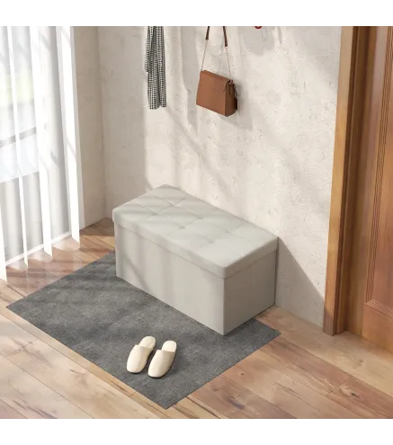Puff Almacenaje, Banco Almacenaje Plegable 84 L 76x38x38 cm Tapizado en Lino Sintético Baúl de Almacenamiento Crema